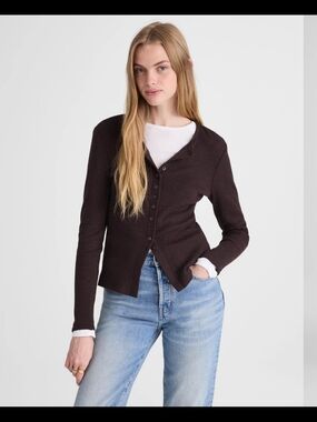 Madewell Waffle-Knit Cutaway Crewneck Cardigan